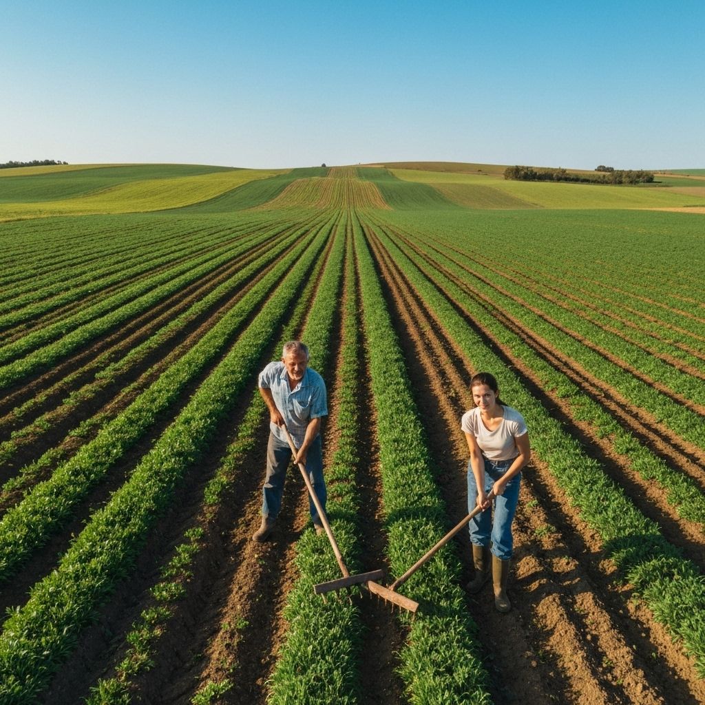 Agricultural landscape with farmers